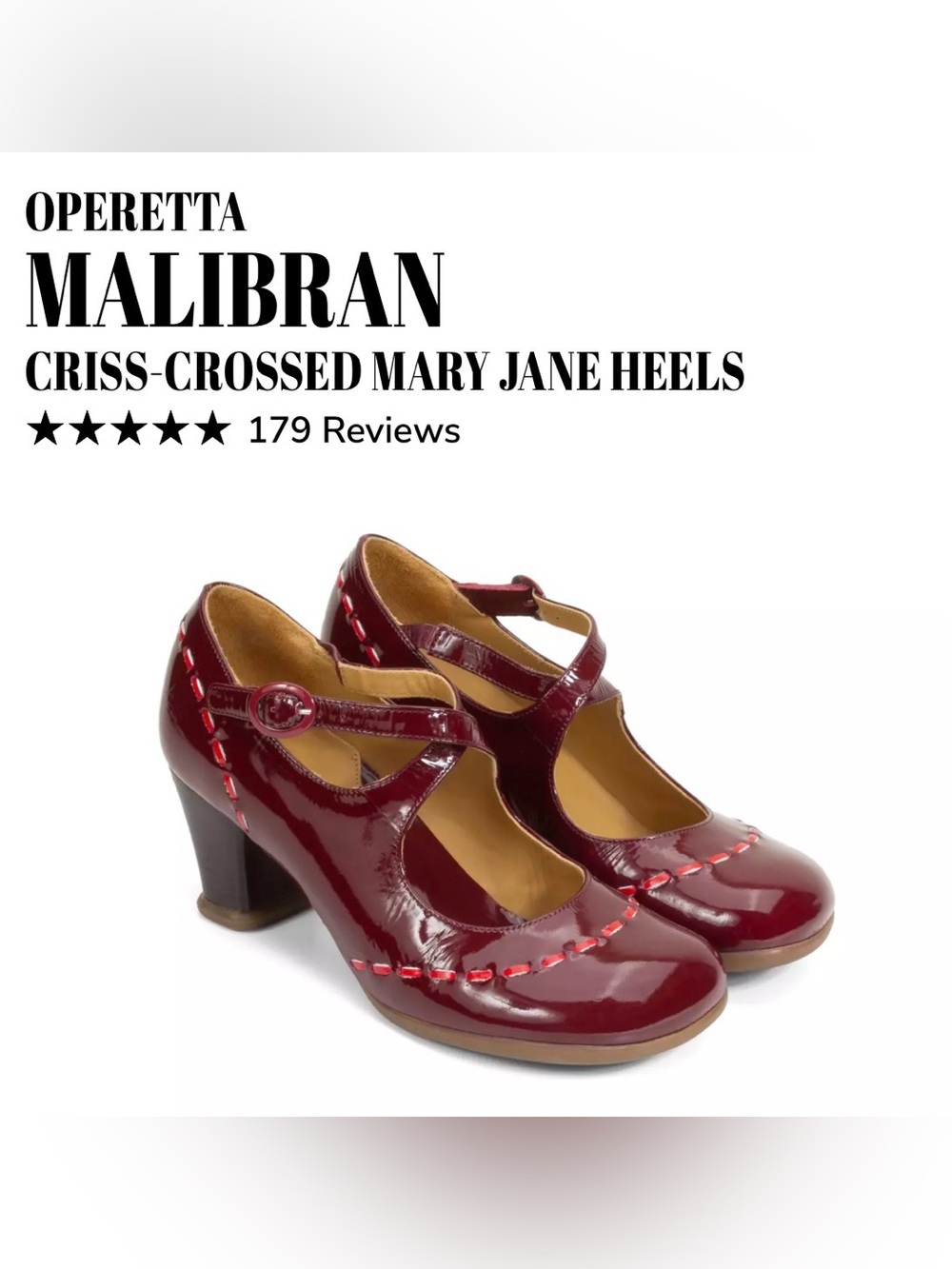 Fluevog LIKE NEW Operetta Malibran wine crisscross Mary Jane heel -9.5 (fits 9)